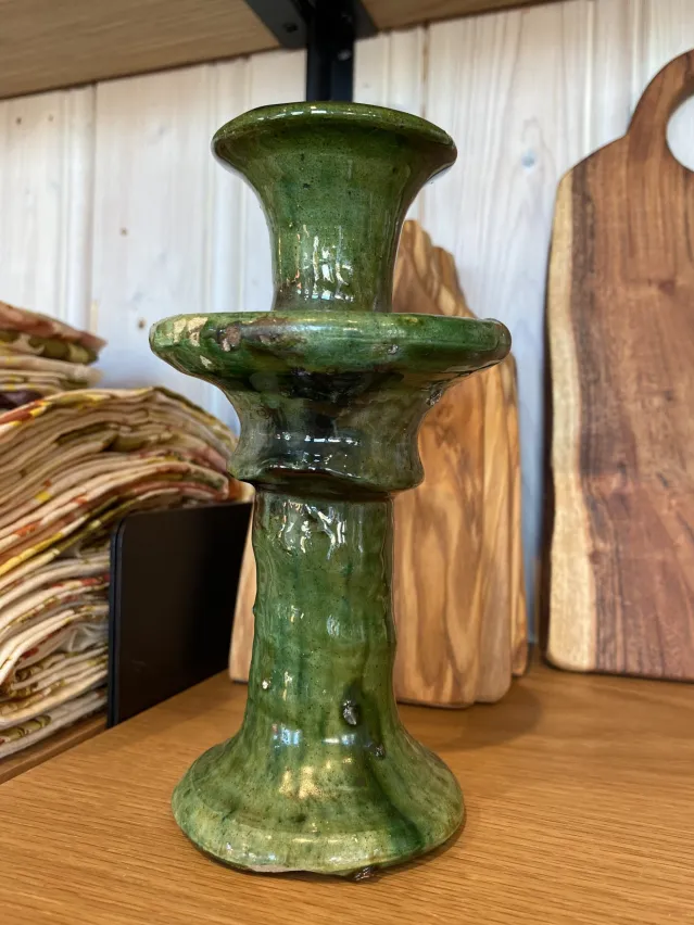 Lysestake i keramikk -Grønn